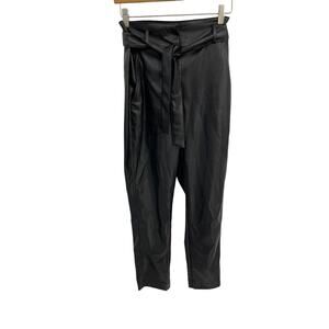 Aritzia Babaton Vegan Faux Leather Pants Belted High Rise Black Size 0